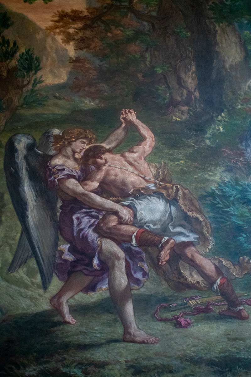 image of Delacroix's Jacob wrestling with the angel mural in st Sulpice church Paris france