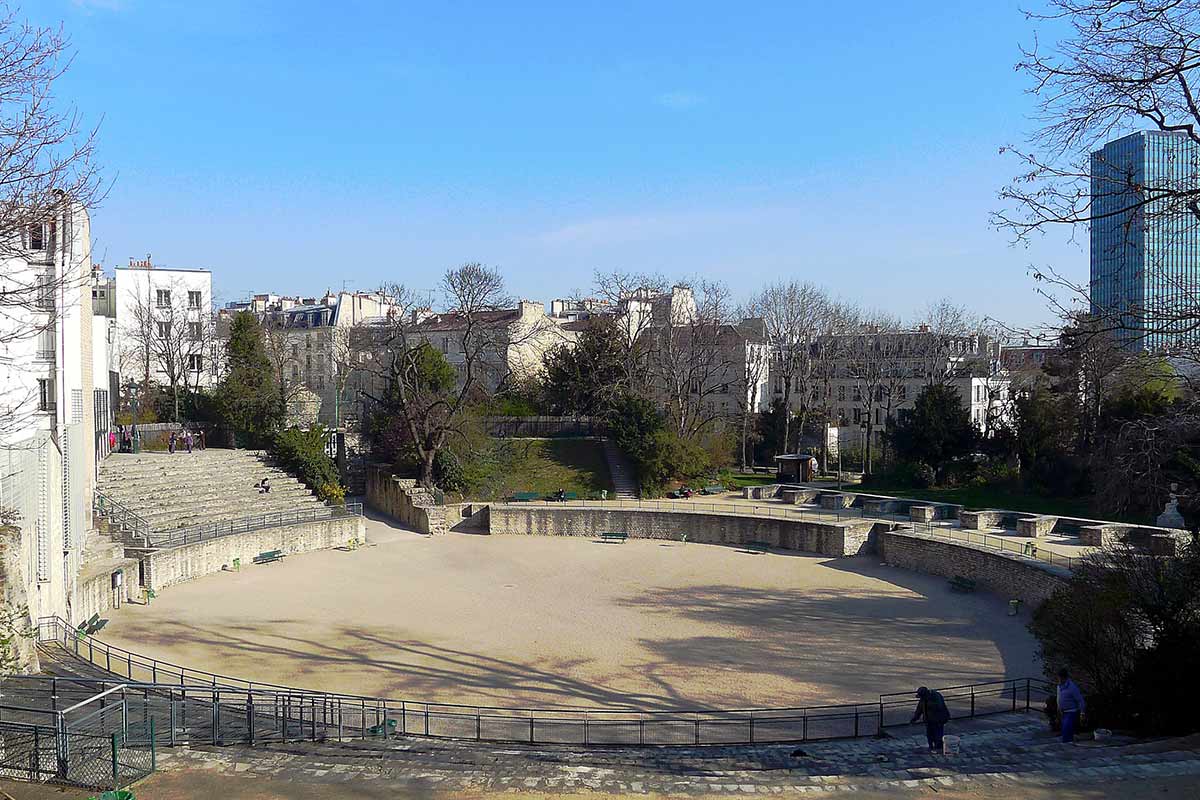 image of former roman arena known as Arenes de Lutece latin quarter Paris france