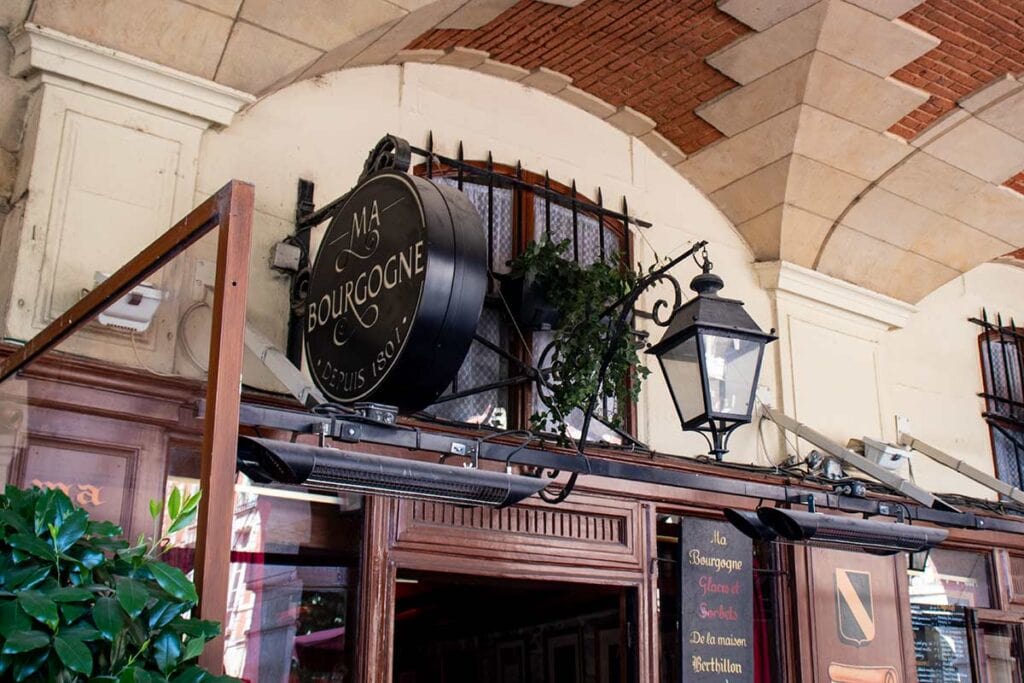 image of ma bourgogne restaurant sign place des vosges Paris france