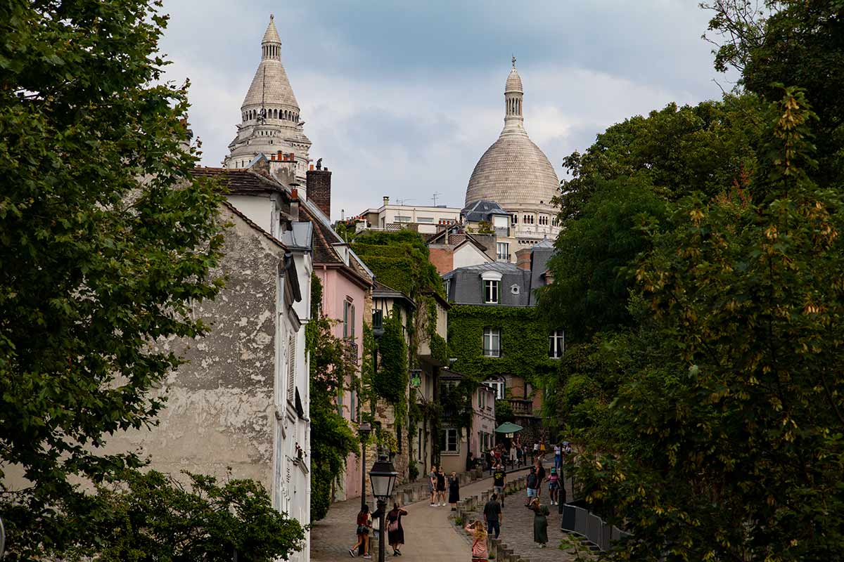 image of rue de l'abreuvoir and sacre coeur montmartre paris france