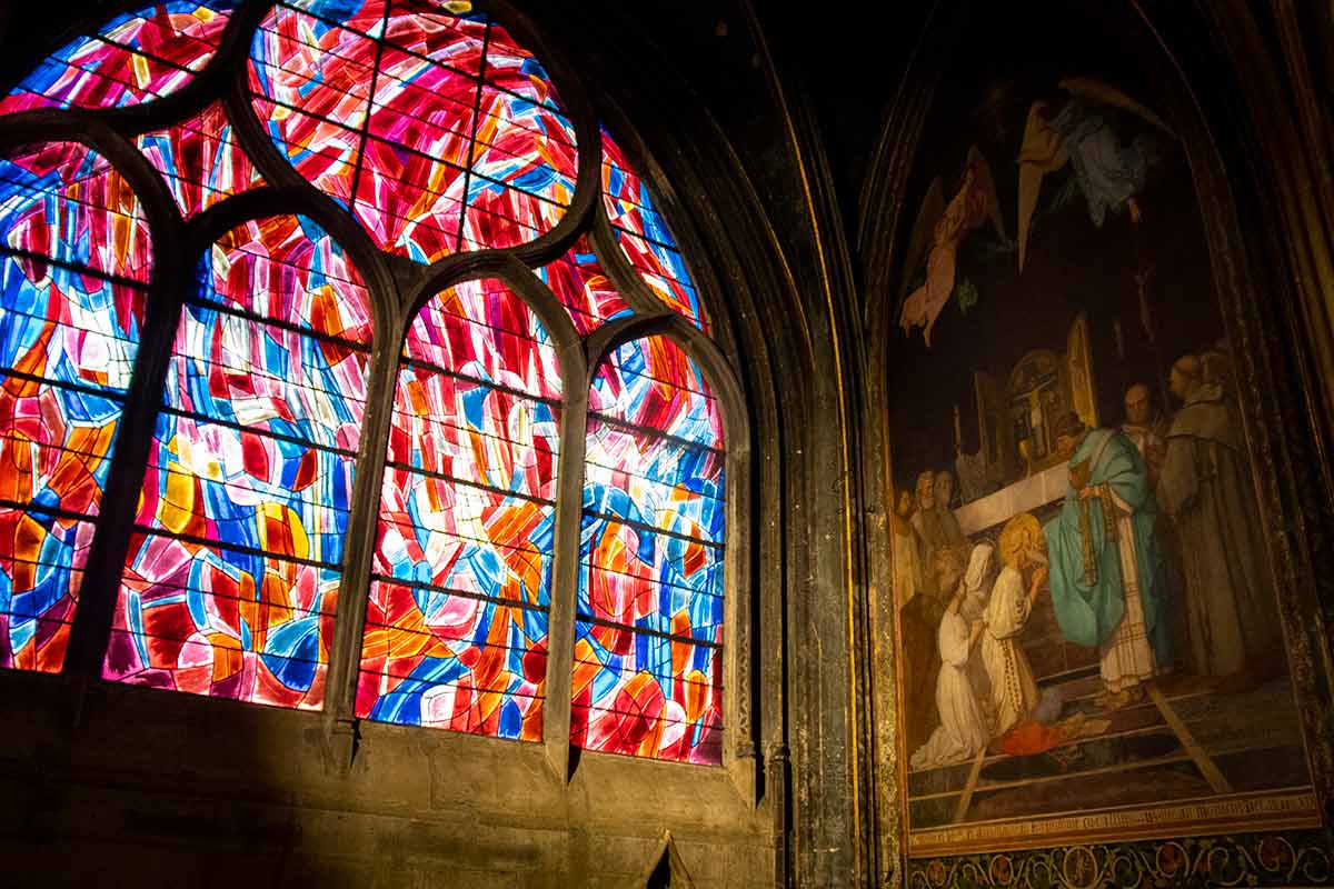 image of modern stained-glass window in Saint-Séverin Church Paris france