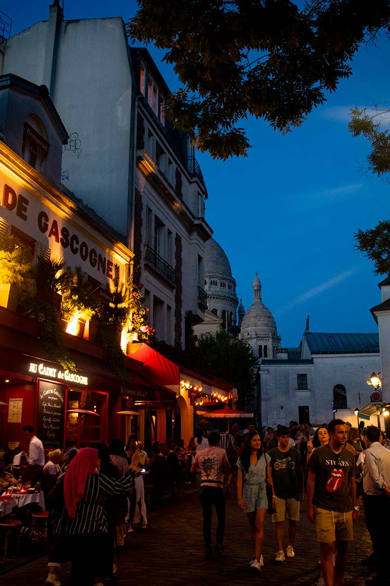 image of place du tertre at dusk Montmartre Paris france