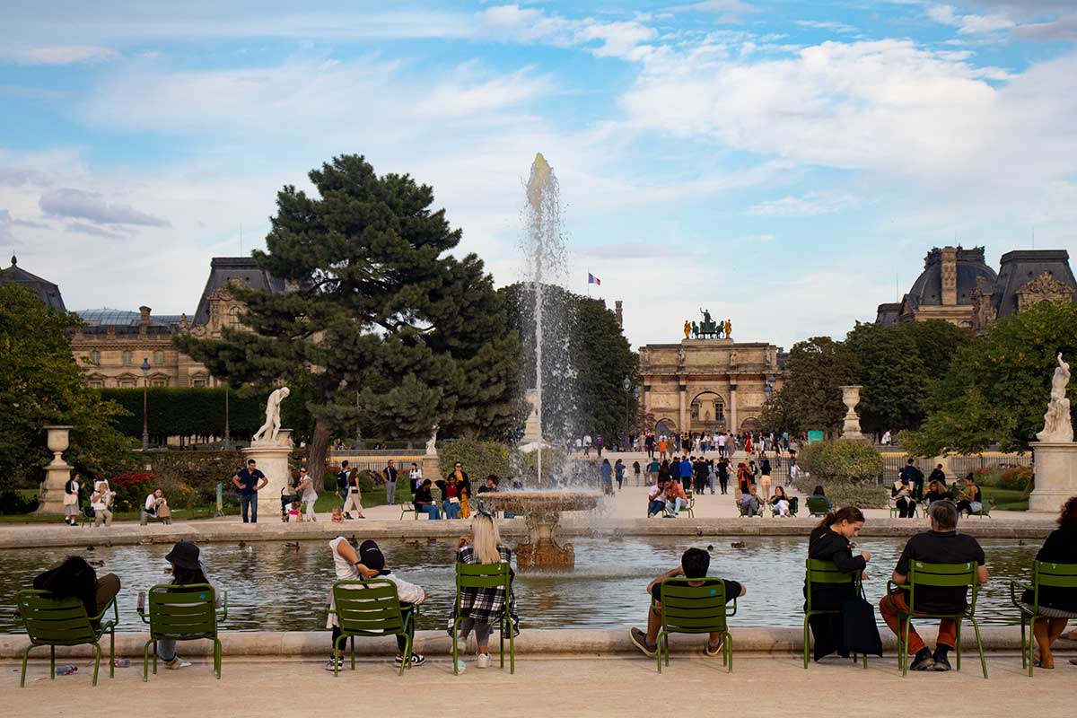 image of Tuileries garden looking towards Louvre Paris france