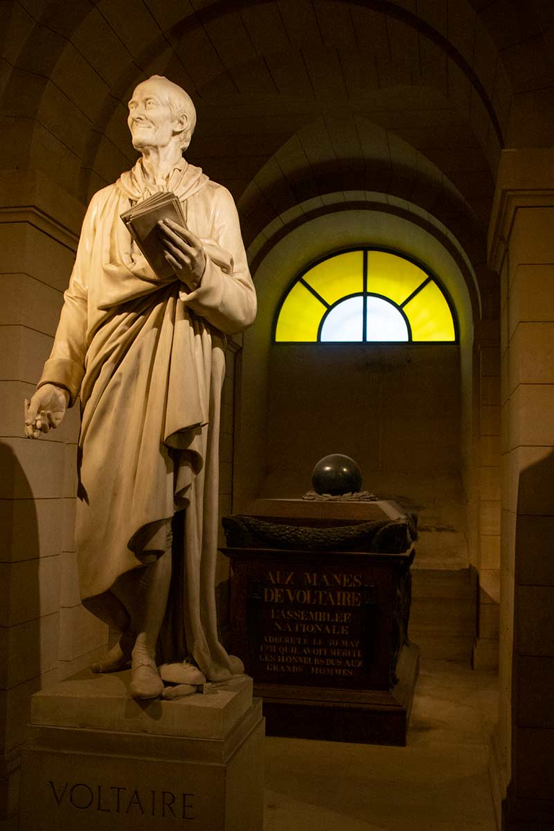 image of statue and tomb of voltaire pantheon Paris france